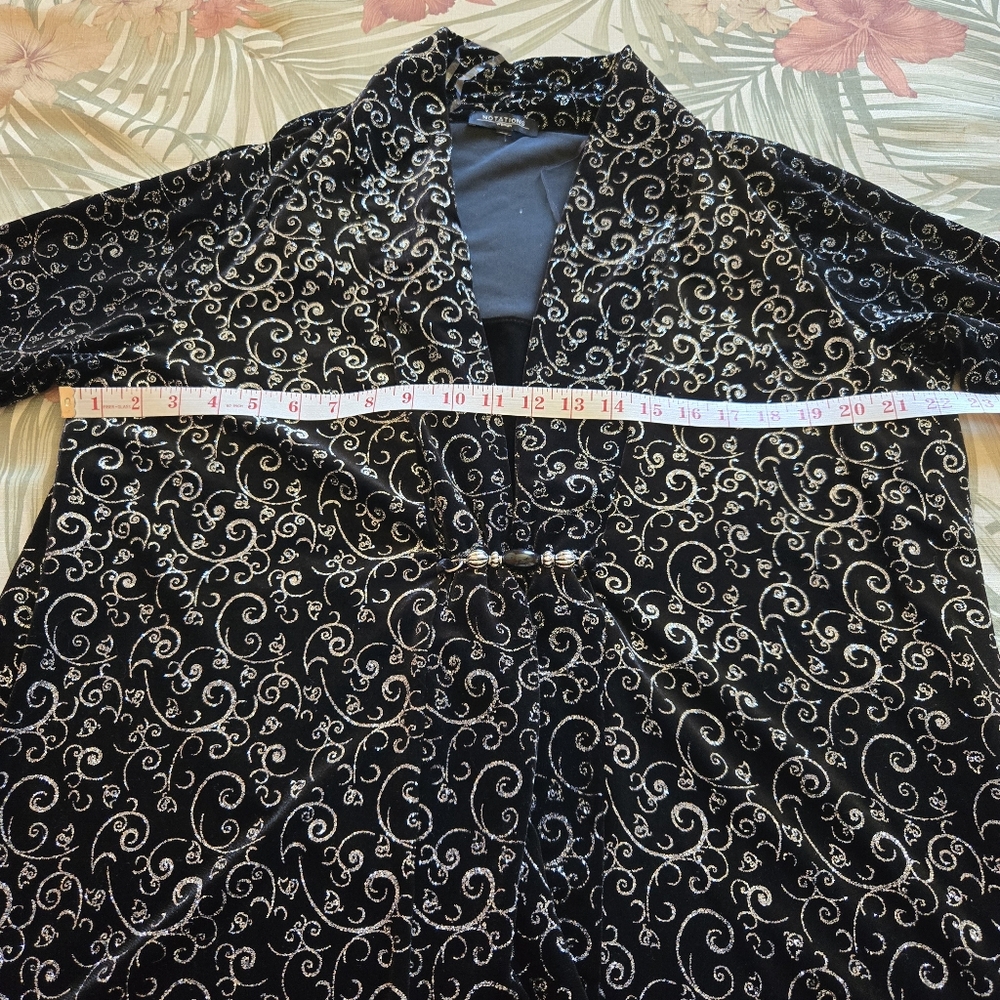 3/$25 Notations Woman Velvet Sparkle Top Jaxket Stretch 1X Black Silver Evening - Picture 8 of 12